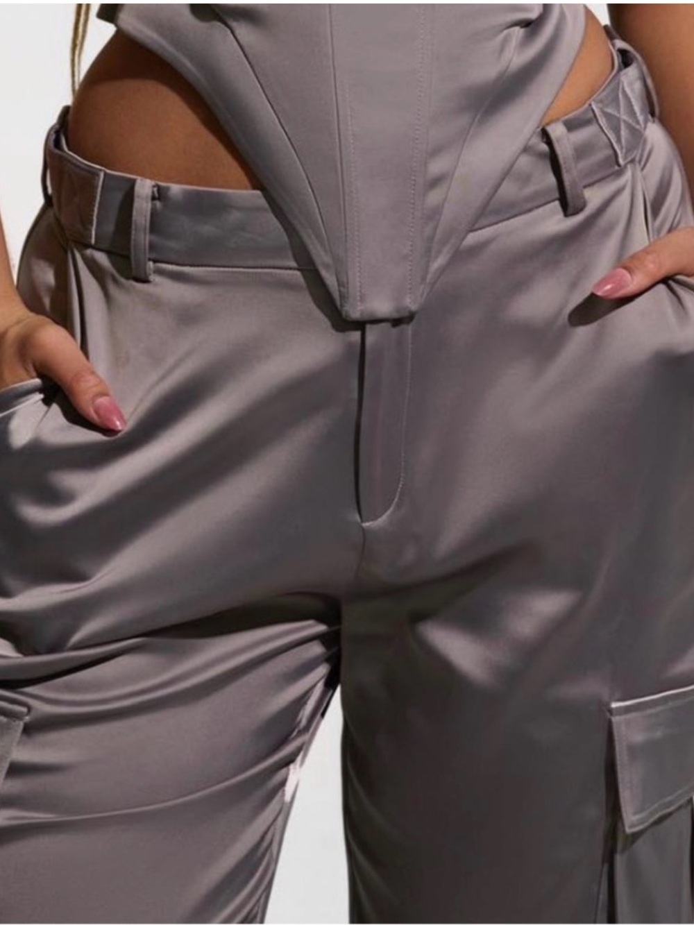 Naked wardrobe- glossy Cargo Pants in Slate Gray